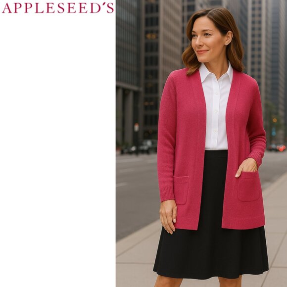 Appleseed's Sweaters - Appleseed's Raspberry Pink/White Heather Knit Open Cardigan